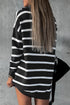 Striped O-Ring Zip Front Collared Drop Shoulder Long Sleeve Sweater Dress